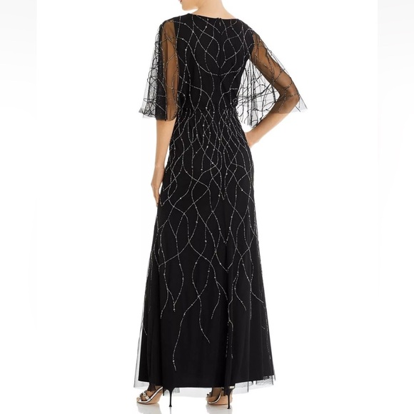 ADRIANNA PAPELL Black Embellished Elbow Flutter Sleeve Maxi Formal Dress Reemoly - Picture 2 of 2